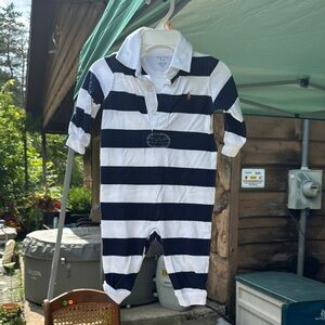Ralph Lauren Navy and White Striped Baby Romper
